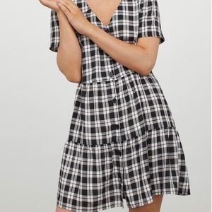 Black and White Plaid V Neck Dress